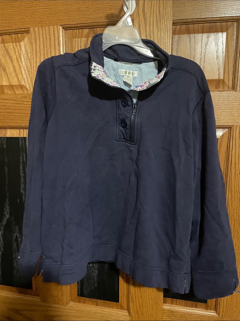 Orvis Navy Cowl-Neck Pullover with Floral Trim